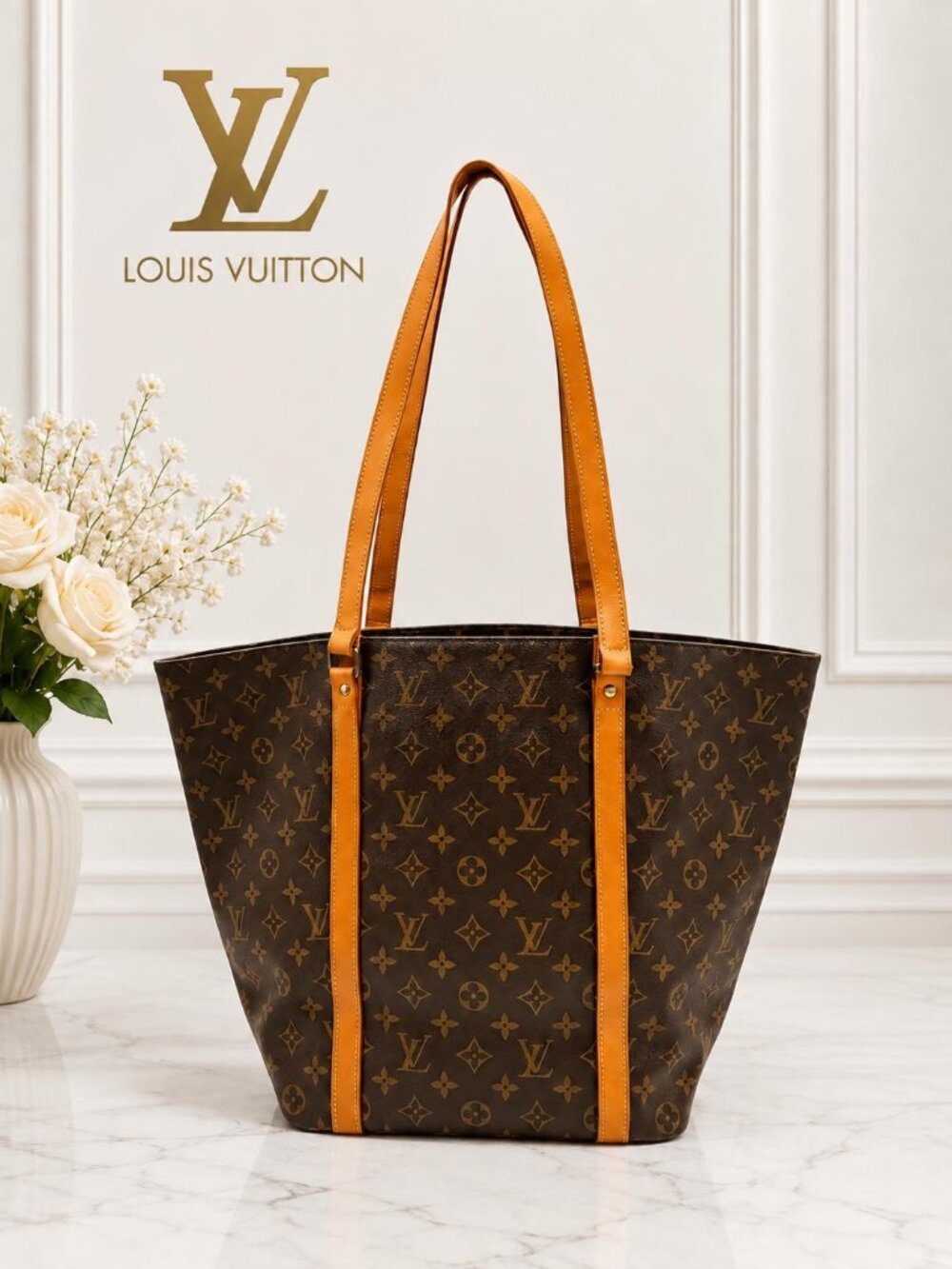 Louis Vuitton Sac Shopping Monogram Tote Bag Brown Leather